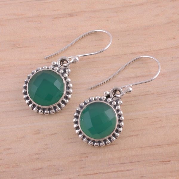 Alternate image for Green Onyx and Sterling Silver Dangle Earrings from India Green Passion