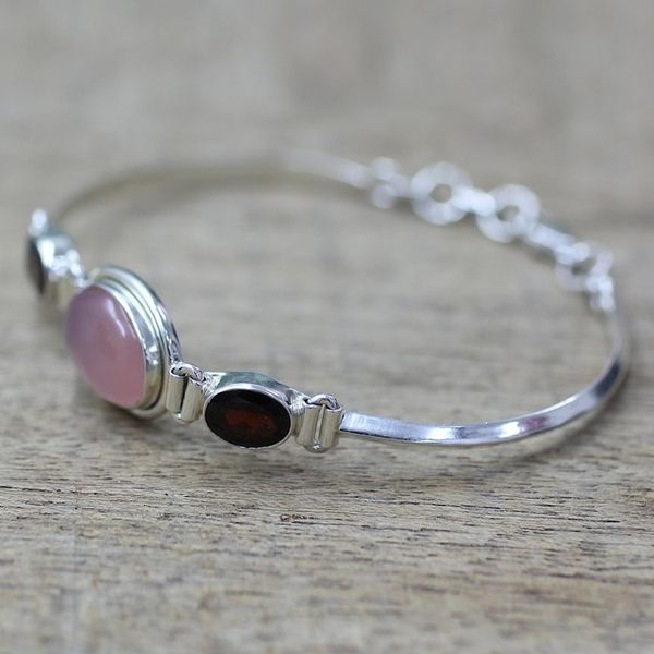 Alternate image for Sterling Silver Garnet and Chalcedony Pendant Bracelet Shining Red