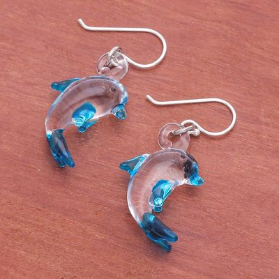 Alternate image for Handblown Glass Dolphin Dangle Earrings from Thailand Dolphin Glam