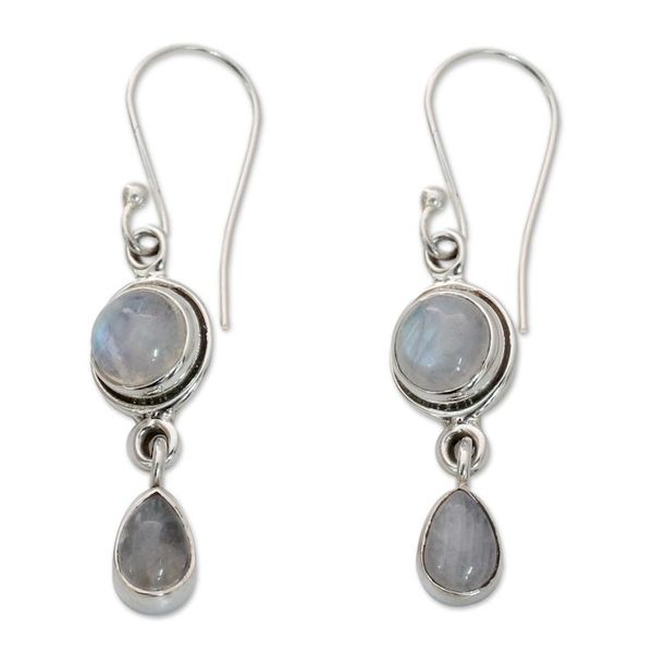 Alternate image for Moonstone Earrings in Sterling Silver Handmade in India Shimmer