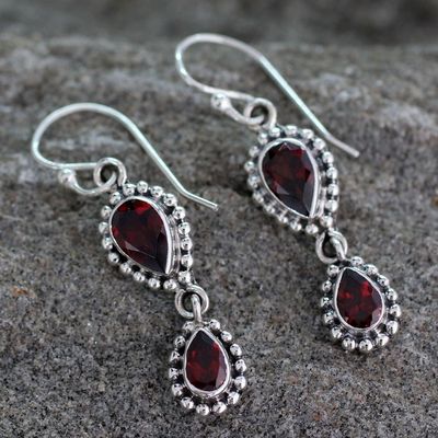 Alternate image for Garnet Earrings in Sterling Silver from India Jewelry Halo of Beauty
