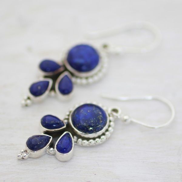 Alternate image for Indian Lapis Lazuli and Sterling Silver Dangle Earrings Starry Fantasy