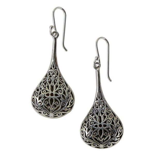 Alternate image for Artisan Crafted Sterling Silver Dangle Earrings Filigree Teardrop