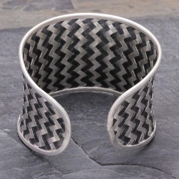 Alternate image for Woven 950 Silver Cuff Bracelet from Thailand Dark Path