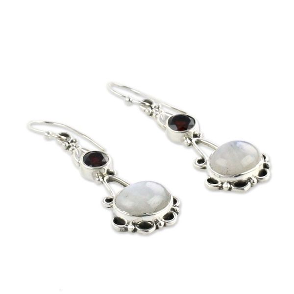 Alternate image for Garnet and Rainbow Moonstone Sterling Silver Earrings Fresh Beauty