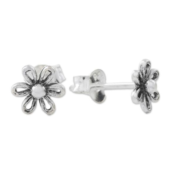 Alternate image for Floral Motif Sterling Silver Stud Earrings from Thailand Flower Fancy