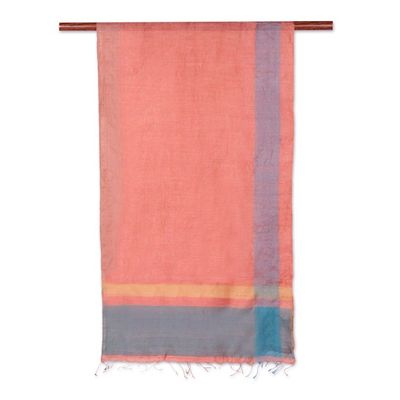 Alternate image for Handloomed Colorful Silk Shawl from India Colorful Blast