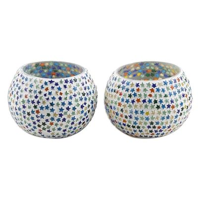 Alternate image for Glass Star Mosaic Tealight Candleholders Pair Starry Dazzle