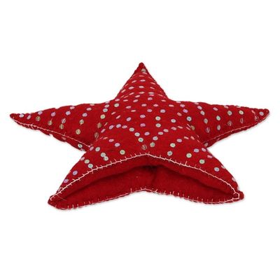 Alternate image for Hand Made Wool Star Christmas Tree Topper Red Star