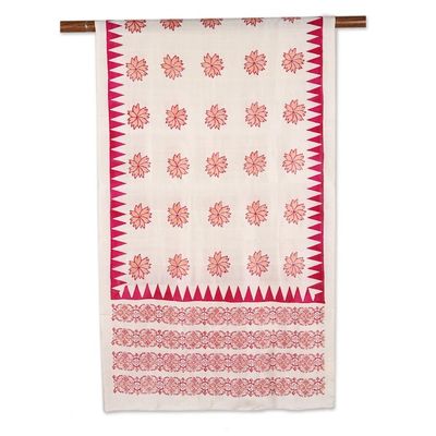 Alternate image for Fuchsia and Ivory Floral Silk Wrap Scarf from India Fuchsia Blossoms