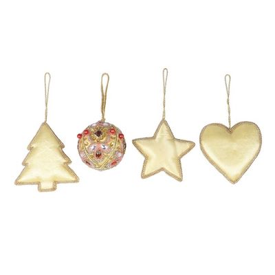 Alternate image for Red and Gold Embellished Satin Ornaments Set of 4 Lavish Holiday