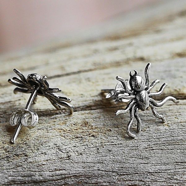 Alternate image for Sterling Silver Stud Earrings Spider Shape from Thailand Little Sun Spiders
