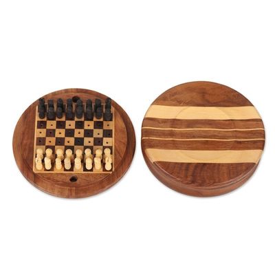 Alternate image for Acacia and Ebony Wood Mini Chess Set Meeting of the Minds