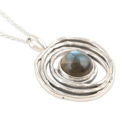 Alternate image for Sterling Silver Pendant Necklace with Natural Labradorite Modern Shield