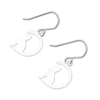 Alternate image for Sterling Silver Cat Dangle Earrings from Thailand Long-Tailed Cat
