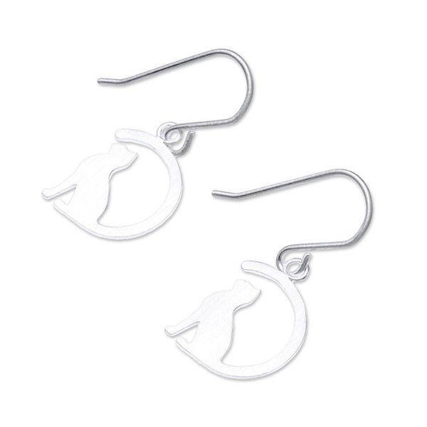 Alternate image for Sterling Silver Cat Dangle Earrings from Thailand Long-Tailed Cat