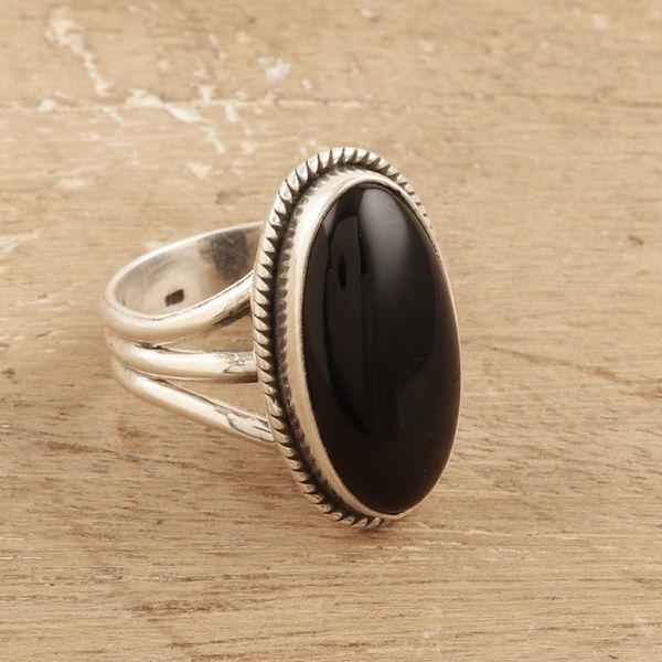 Alternate image for Handcrafted Onyx and Sterling Silver Single Stone Ring Piece of Night