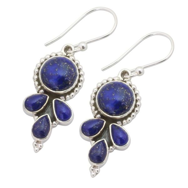 Alternate image for Indian Lapis Lazuli and Sterling Silver Dangle Earrings Starry Fantasy