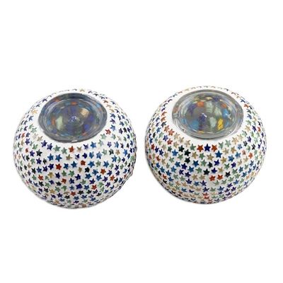 Alternate image for Glass Star Mosaic Tealight Candleholders Pair Starry Dazzle