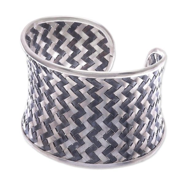 Alternate image for Woven 950 Silver Cuff Bracelet from Thailand Dark Path