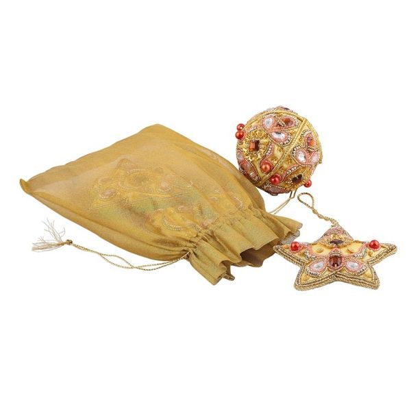 Alternate image for Red and Gold Embellished Satin Ornaments Set of 4 Lavish Holiday