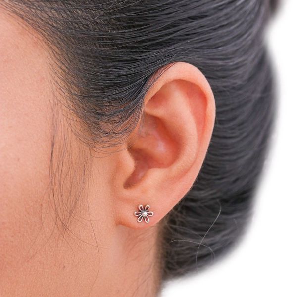 Alternate image for Floral Motif Sterling Silver Stud Earrings from Thailand Flower Fancy