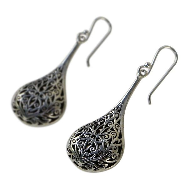 Alternate image for Artisan Crafted Sterling Silver Dangle Earrings Filigree Teardrop