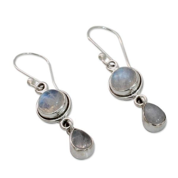 Alternate image for Moonstone Earrings in Sterling Silver Handmade in India Shimmer