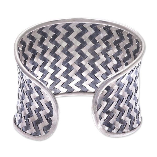 Alternate image for Woven 950 Silver Cuff Bracelet from Thailand Dark Path