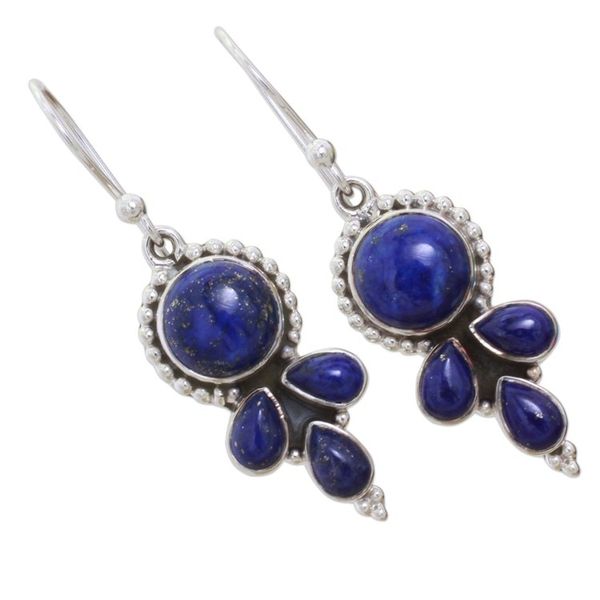 Alternate image for Indian Lapis Lazuli and Sterling Silver Dangle Earrings Starry Fantasy