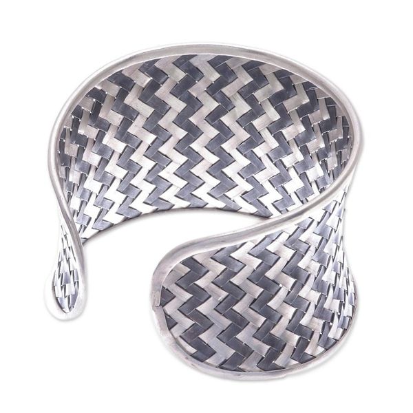 Alternate image for Woven 950 Silver Cuff Bracelet from Thailand Dark Path