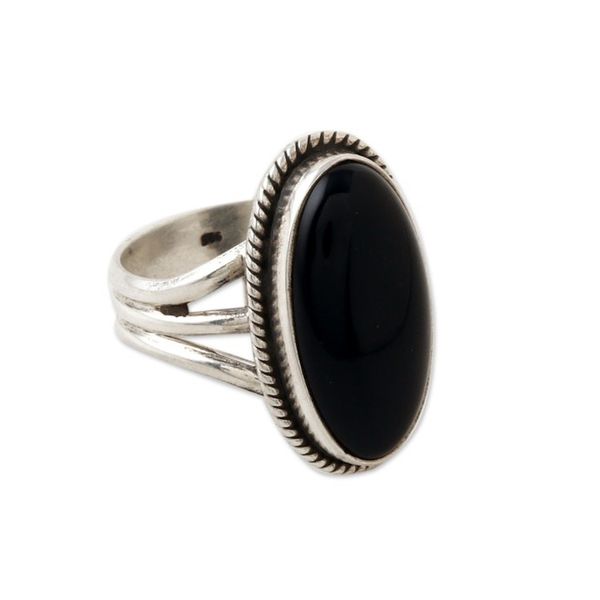 Alternate image for Handcrafted Onyx and Sterling Silver Single Stone Ring Piece of Night