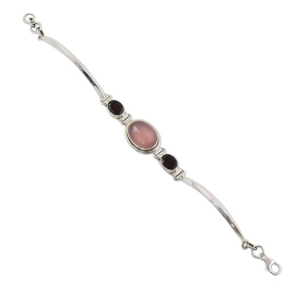 Alternate image for Sterling Silver Garnet and Chalcedony Pendant Bracelet Shining Red