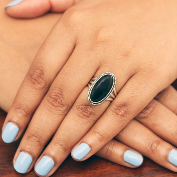 Alternate image for Handcrafted Onyx and Sterling Silver Single Stone Ring Piece of Night