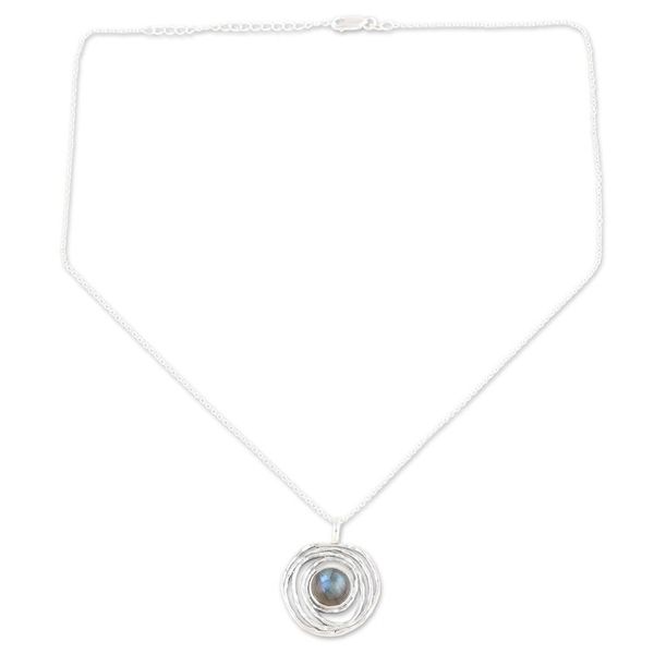 Alternate image for Sterling Silver Pendant Necklace with Natural Labradorite Modern Shield