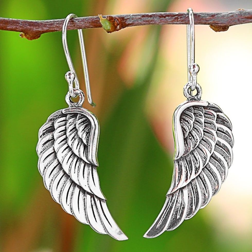 Sterling Silver Wing Dangle Earrings from Thailand 'Loving Wings'