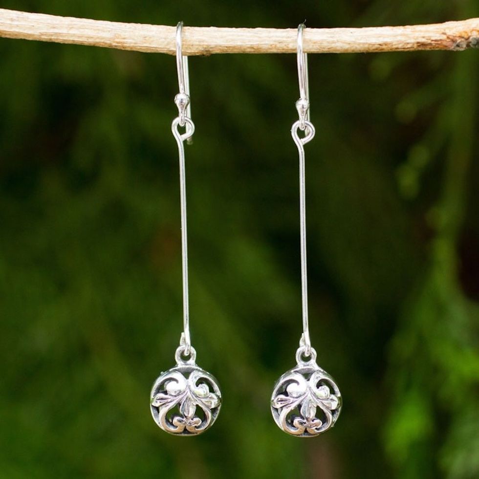 Silver Dangle Earrings Featuring Round Filigree Balls 'Filigree Charm'