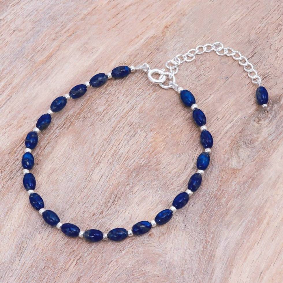 Lapis Lazuli and Sterling Silver Beaded Bracelet 'Into the Sky'