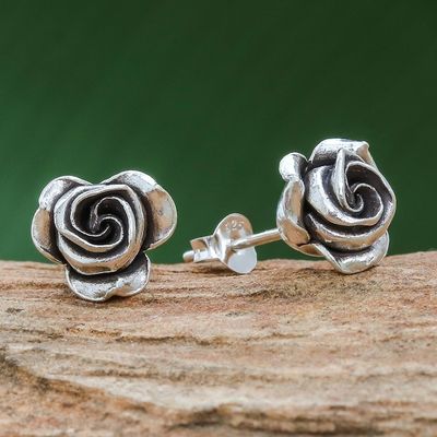 Alternate image for Thai Karen Hill Tribe Silver Flower Stud Earrings First Rose