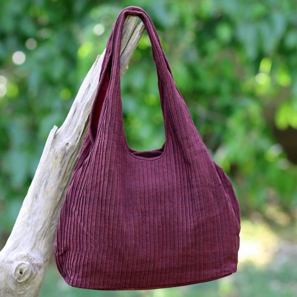 Alternate image for 100 Cotton Textured Shoulder Bag in Wine from Thailand Thai Texture in Wine