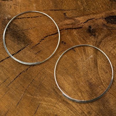 Alternate image for Artisan Crafted Sterling Silver Hoop Earrings Minimalist Cycle