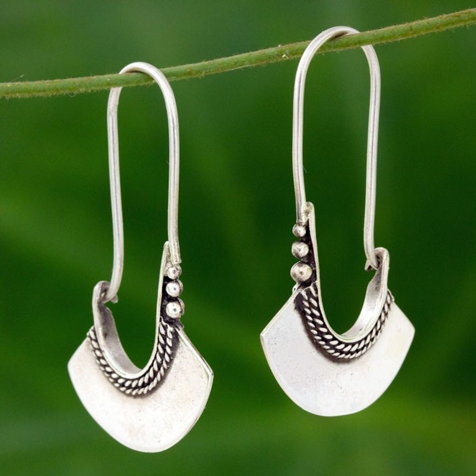 Women's Sterling Silver Hoop Earrings 'Hollow Bell'