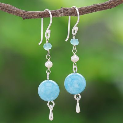 Alternate image for Handmade Aquamarine and Quartz Dangle Earrings Ocean Echo