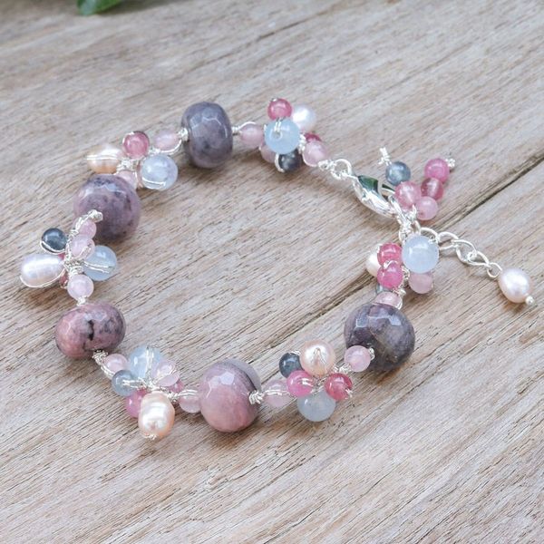 Alternate image for Chic Rhodonite Cultured Pearl and Quartz Beaded Bracelet Autumn Rose