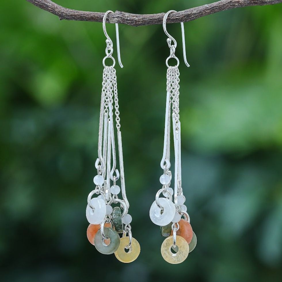 Multicolored Quartz and Jade Waterfall Earrings 'Earthy Blend'