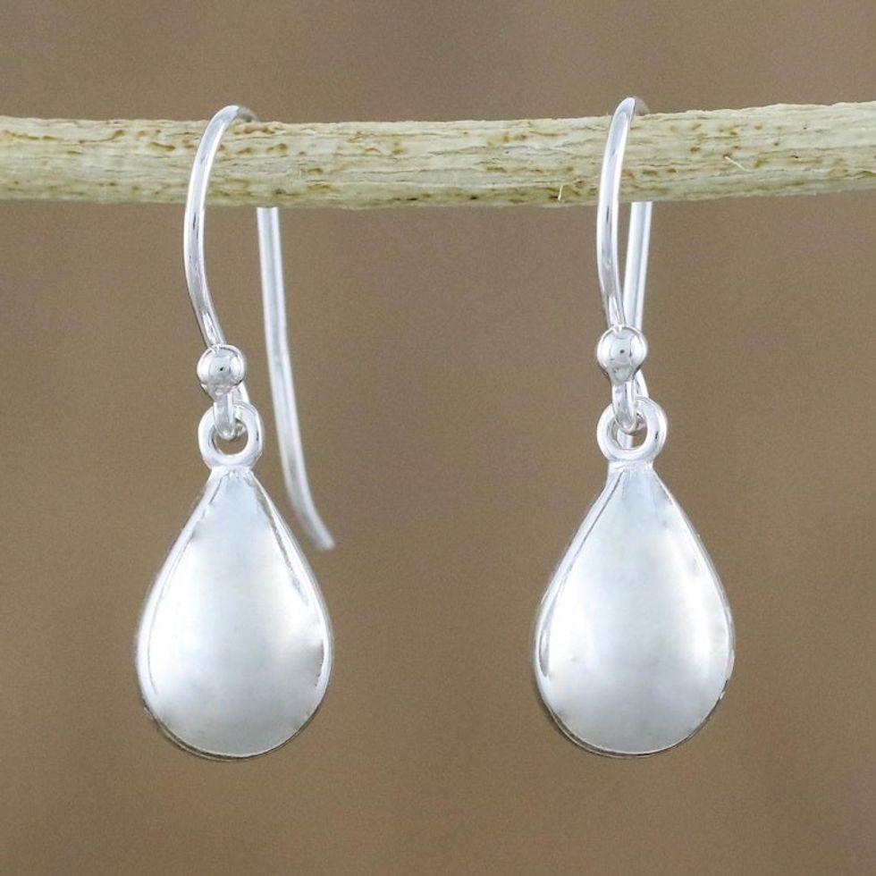 High-Polish Sterling Silver Dangle Earrings from Thailand 'Reflective Drops'