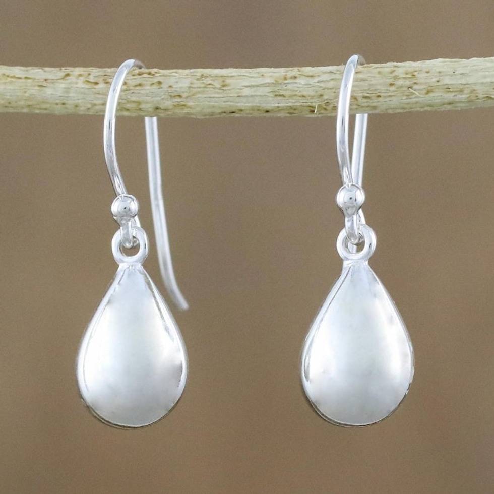 High-Polish Sterling Silver Dangle Earrings from Thailand 'Reflective Drops'