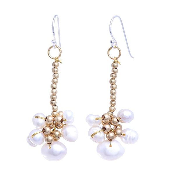 Alternate image for Thai Cultured Pearl and Brass Beaded Dangle Earrings Pearly Meeting