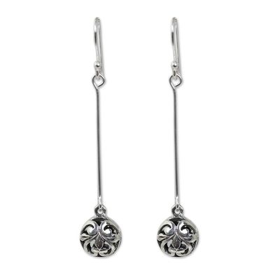 Alternate image for Silver Dangle Earrings Featuring Round Filigree Balls Filigree Charm