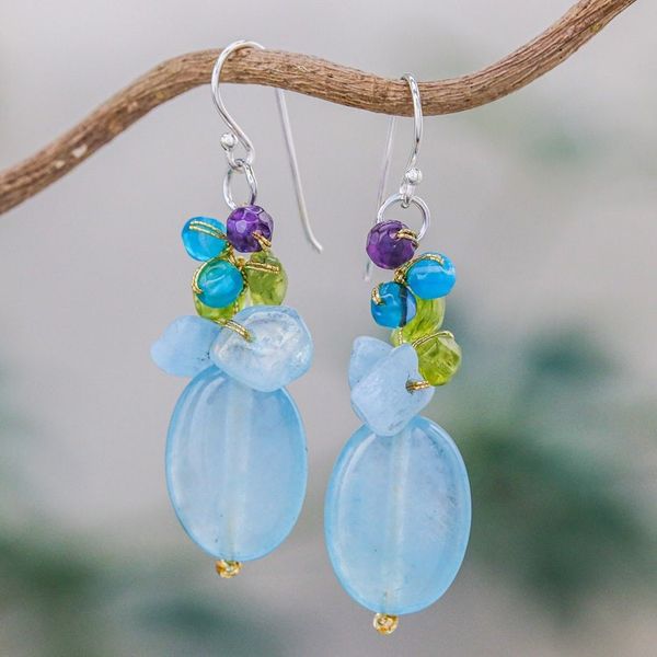 Alternate image for Blue Quartz Multi-Gemstone Dangle Earrings from Thailand Light Blue Princess